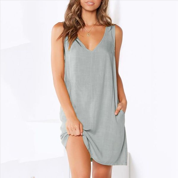womens casual dress summer fashion sleeveless solid color casual pocket loose summer dress v neck mini party beach dress, Black;gray
womens casual dress summer fashion sleeveless solid color casual pocket loose summer dress v neck mini party beach dress, Black;gray