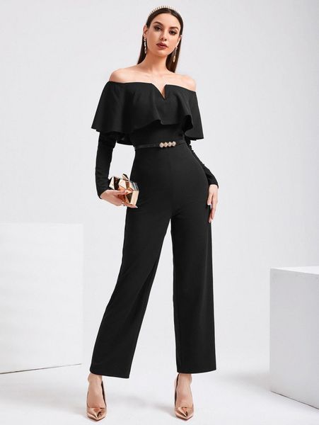 off shoulder v wired overlay jumpsuit without belt s0l1#, White