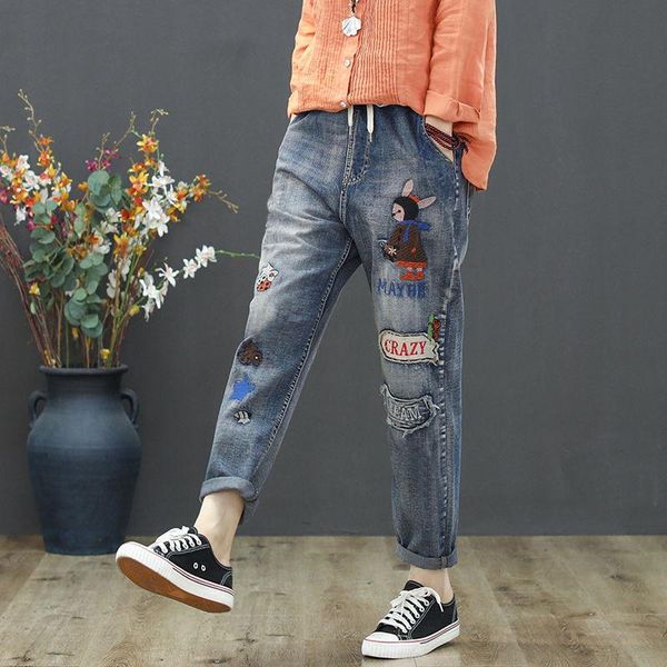 new womens spring autumn jeans fashion brand korea style cartoon embroidery denim jeans female casual loose harem pants, Blue
new womens spring autumn jeans fashion brand korea style cartoon embroidery denim jeans female casual loose harem pants, Blue