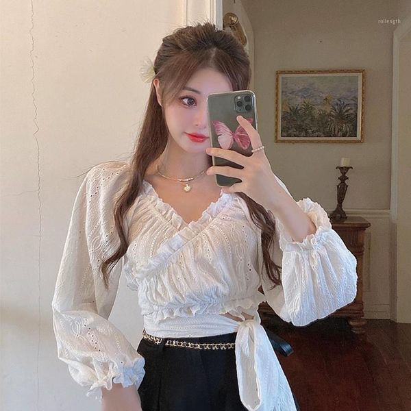 spring summer v neck wrap design hollow out shirt women crop puff sleeve ruched hem chemise femme camisa mujer1, White
spring summer v neck wrap design hollow out shirt women crop puff sleeve ruched hem chemise femme camisa mujer1, White