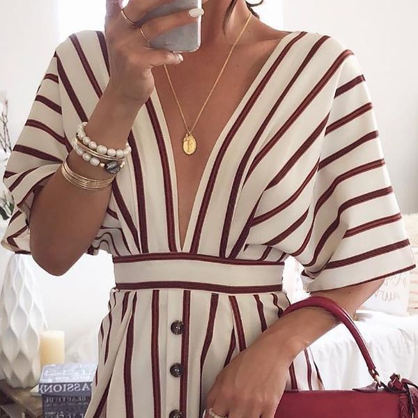 2021 women's vacation bohemian beach striped button dress deep v neck loose dresses summer women vintage casual dresses, Black;gray
2021 women's vacation bohemian beach striped button dress deep v neck loose dresses summer women vintage casual dresses, Black;gray
