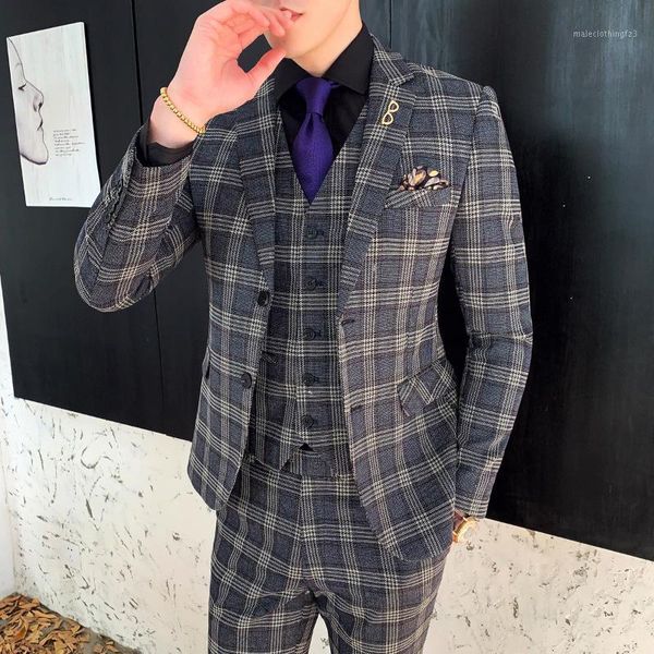 men's suits & blazers mens business formal wear suit slim fit plaid wedding for men luxury three piece dinner party blazer with pants1, White;black
men's suits & blazers mens business formal wear suit slim fit plaid wedding for men luxury three piece dinner party blazer with pants1, White;black