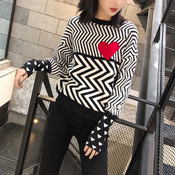 autumn winter women sweaters geometric heart pattern long sleeve lovely pullovers knitted loose jumper c-005 200924, White;black
autumn winter women sweaters geometric heart pattern long sleeve lovely pullovers knitted loose jumper c-005 200924, White;black