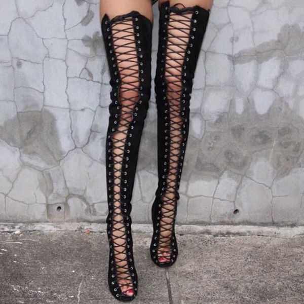 hollow out lace up peep round toe women thigh high boots lady's high heel over knee boots fashion dress shoes, Black
hollow out lace up peep round toe women thigh high boots lady's high heel over knee boots fashion dress shoes, Black
