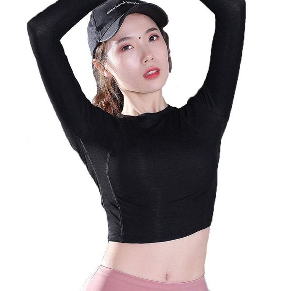 long sleeve yoga women solid color cropped sport t shirts high elastic tight gym running fitness sportswear, White;red
long sleeve yoga women solid color cropped sport t shirts high elastic tight gym running fitness sportswear, White;red