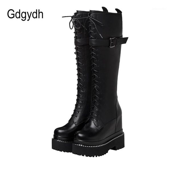 boots gdgydh fashion lace-up knee high platform goth black metal decoration women with zipper wedges heel drop 1
boots gdgydh fashion lace-up knee high platform goth black metal decoration women with zipper wedges heel drop 1