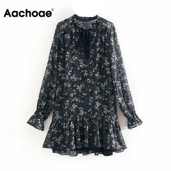 aachoae women ruffle bow tie mini floral print dress vintage long sleeve casual loose pleated dress ruffles party vestidos1, Black;gray
aachoae women ruffle bow tie mini floral print dress vintage long sleeve casual loose pleated dress ruffles party vestidos1, Black;gray