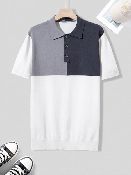 men cut and sew polo neck sweater d45w#, White;black
men cut and sew polo neck sweater d45w#, White;black