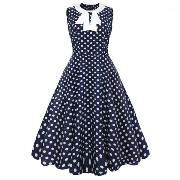 round neck bowknot ties sleeveless summer women vintage dress 60s style navy polka dot swing retro dress robe vestidos1, Black;gray
round neck bowknot ties sleeveless summer women vintage dress 60s style navy polka dot swing retro dress robe vestidos1, Black;gray
