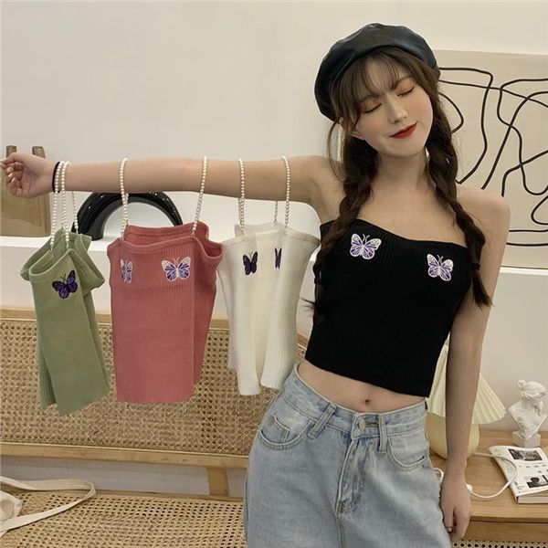 embroideried summer knit tank crop girls knitted camisole sleeveless tee shirts camis with pearl straps for women, White
embroideried summer knit tank crop girls knitted camisole sleeveless tee shirts camis with pearl straps for women, White
