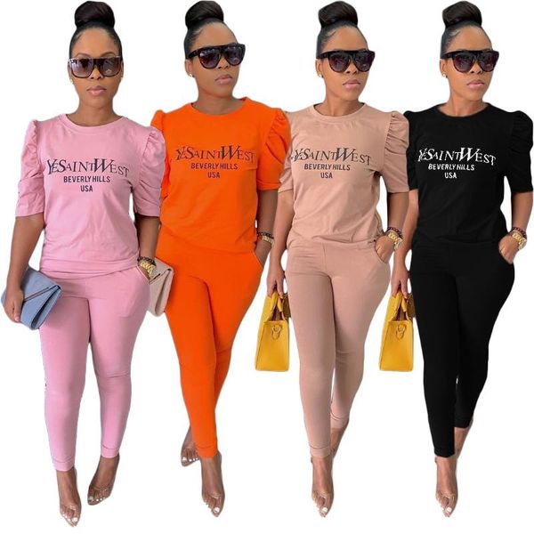 13als197 summer women street two piece set solid letter print pockets trousers, Gray
13als197 summer women street two piece set solid letter print pockets trousers, Gray