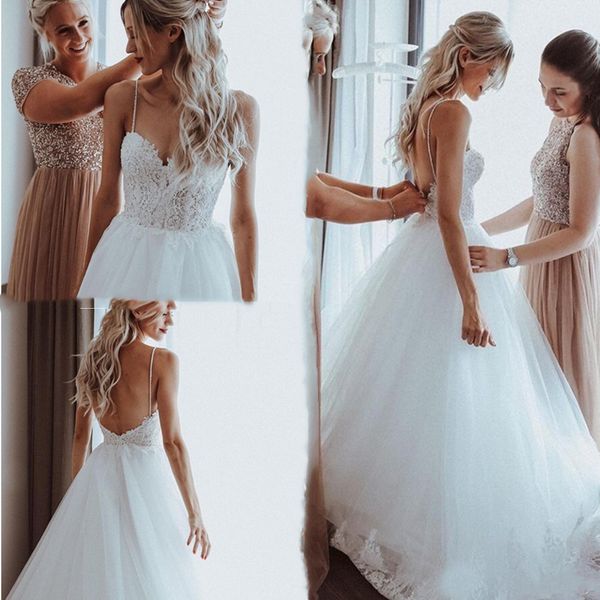 2021 boho beach backless wedding dresses spaghetti straps a-line summer lace appliques pearls floor length bridal gowns robe de mariee, White
2021 boho beach backless wedding dresses spaghetti straps a-line summer lace appliques pearls floor length bridal gowns robe de mariee, White