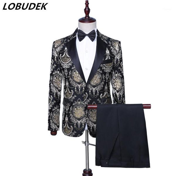 fashion vintage formal tuxedo black gold jacquard embroidery men suit stylish wedding groom suits male singer concert costume1, White;black
fashion vintage formal tuxedo black gold jacquard embroidery men suit stylish wedding groom suits male singer concert costume1, White;black