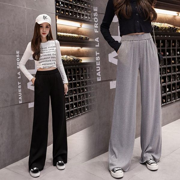 women's pants & capris 2021 fashion women spring autumn korean style wide leg long female casual solid elastic high waist loose trouser, Black;white
women's pants & capris 2021 fashion women spring autumn korean style wide leg long female casual solid elastic high waist loose trouser, Black;white