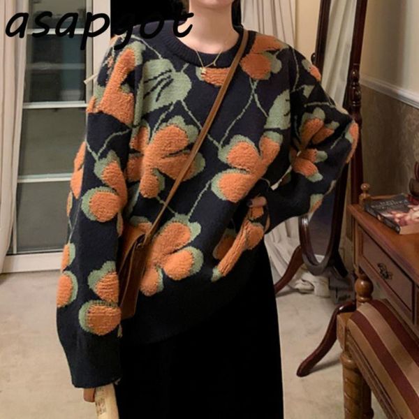women's sweaters thick 2021 winter floral embroidery appliques chic wild loose vintage casual patchwork jacquard knitwear o neck coat, White;black
women's sweaters thick 2021 winter floral embroidery appliques chic wild loose vintage casual patchwork jacquard knitwear o neck coat, White;black
