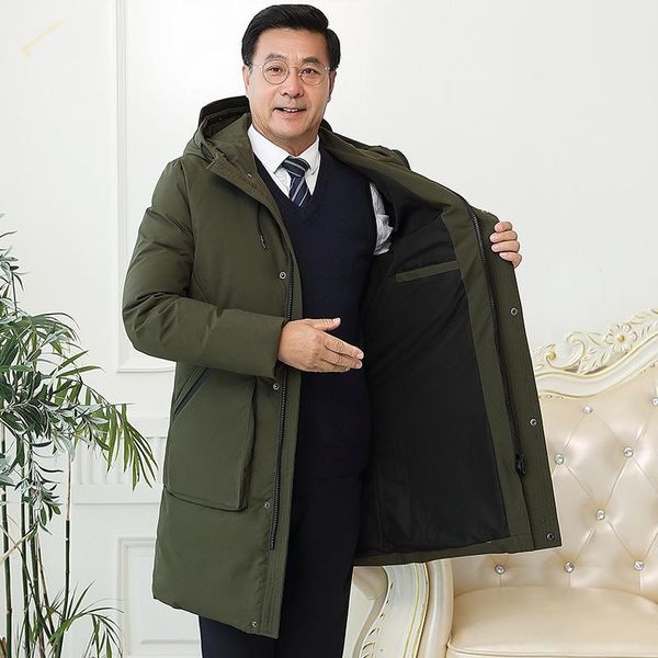 winter 2020 down jacket men's middle and long middle aged thickened warm coat men's hooded coat, Black