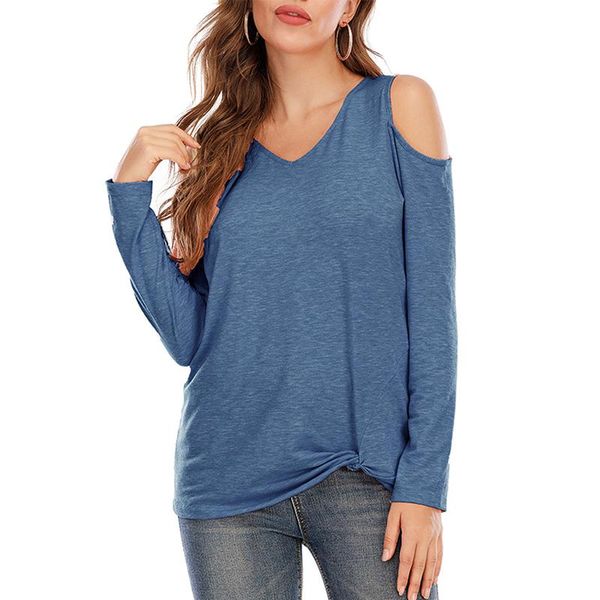 long sleeve blouse womens solid color v neck shirt cold shoulder casual grey female blue shirts, White
long sleeve blouse womens solid color v neck shirt cold shoulder casual grey female blue shirts, White