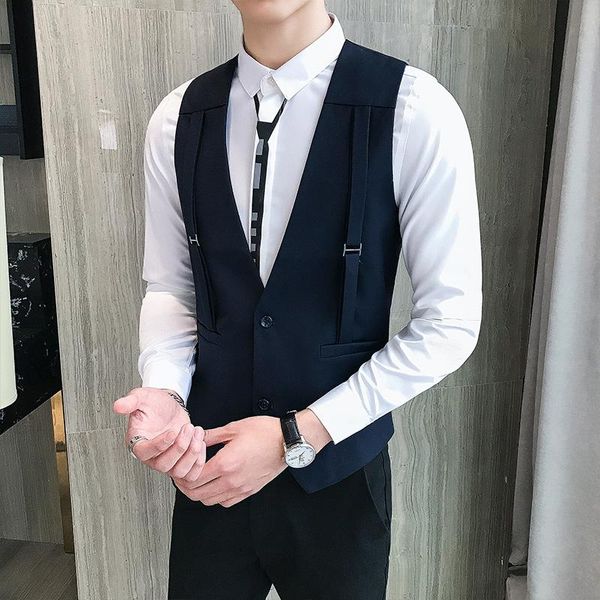 men's vests 2021 gallus design men vest fashion brief wedding dress suit business casual waistcoat sleeveless gilet man, Black;white
men's vests 2021 gallus design men vest fashion brief wedding dress suit business casual waistcoat sleeveless gilet man, Black;white