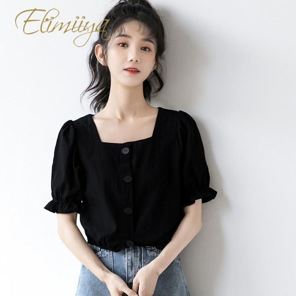 women's blouses & shirts elimiiya summer black short-sleeved shirt loose student short square collar puff sleeve women, White
women's blouses & shirts elimiiya summer black short-sleeved shirt loose student short square collar puff sleeve women, White