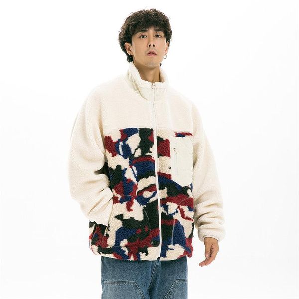 men's down & parkas original camo collared cotton-padded jacket spliced logo lamb wool padded for youth campus, Black
men's down & parkas original camo collared cotton-padded jacket spliced logo lamb wool padded for youth campus, Black