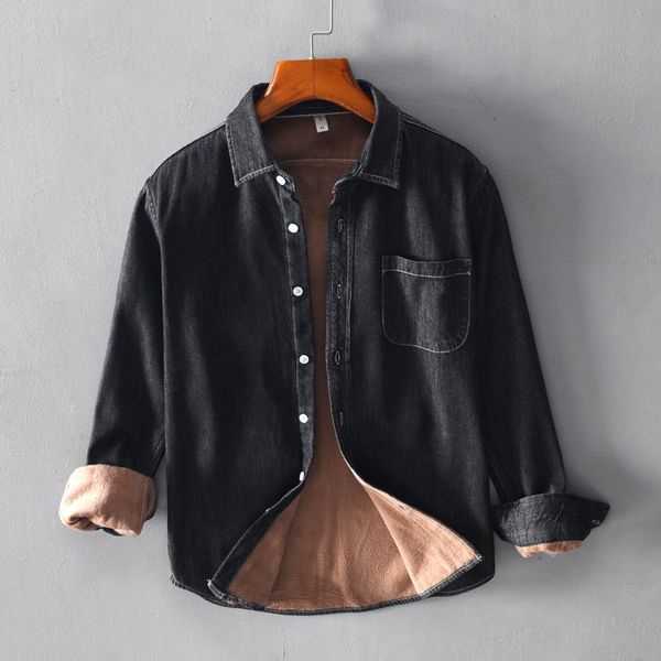 men's casual shirts thickness with velvet warm cotton denim men shirt brand long-sleeved black for fashion mens overhemd, White;black
men's casual shirts thickness with velvet warm cotton denim men shirt brand long-sleeved black for fashion mens overhemd, White;black