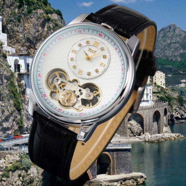 automatic new men's double movement quartz mechanical watch two needle large dial simple fashion men's mechanical watch, Slivery;brown
automatic new men's double movement quartz mechanical watch two needle large dial simple fashion men's mechanical watch, Slivery;brown