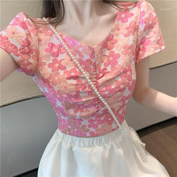 pleated ruched square v-neck short sleeve floral cute vintage slim shirt summer women sweet blouse crop bodycon cropped tee1, White
pleated ruched square v-neck short sleeve floral cute vintage slim shirt summer women sweet blouse crop bodycon cropped tee1, White