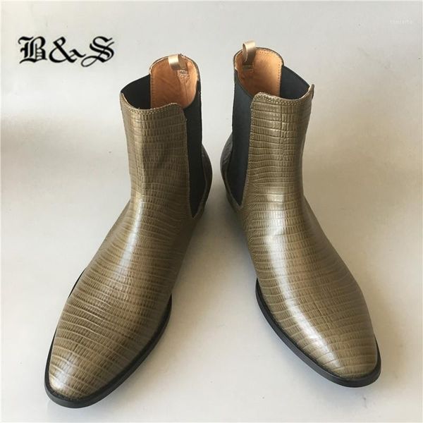 black& street new handmade lizard pattern cow leather personalized men boots1