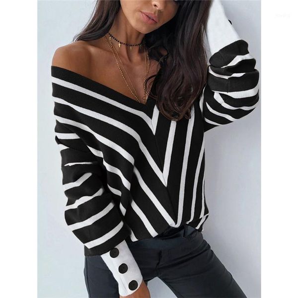 autumn winter casual loose women sweaters patchwork design button decor v-neck off shoulder long sleeve stripes print1, White;black
autumn winter casual loose women sweaters patchwork design button decor v-neck off shoulder long sleeve stripes print1, White;black