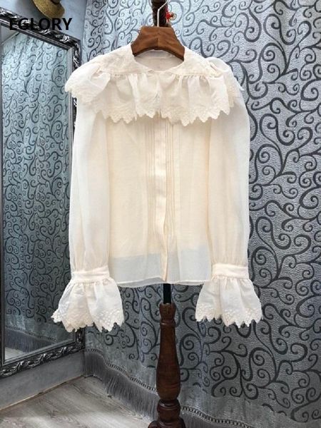 designer blouse shirt 2020 autumn winter runway women big turn-down collar embroidery deco flare sleeve cotton shirt1, White
designer blouse shirt 2020 autumn winter runway women big turn-down collar embroidery deco flare sleeve cotton shirt1, White