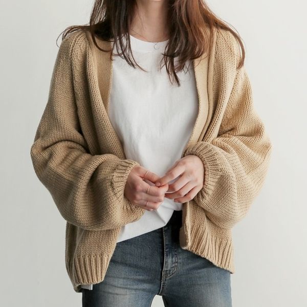 short cardigan women sweater crop knitted fall girl vintage 2020 winter jacket korea loose student casual thick warm sweaters y200910, White;black
short cardigan women sweater crop knitted fall girl vintage 2020 winter jacket korea loose student casual thick warm sweaters y200910, White;black