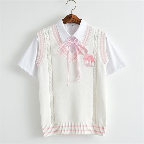 new cute cheese embroidery college style japan soft sister jk uniforms knitted vest c1120, White;black
new cute cheese embroidery college style japan soft sister jk uniforms knitted vest c1120, White;black