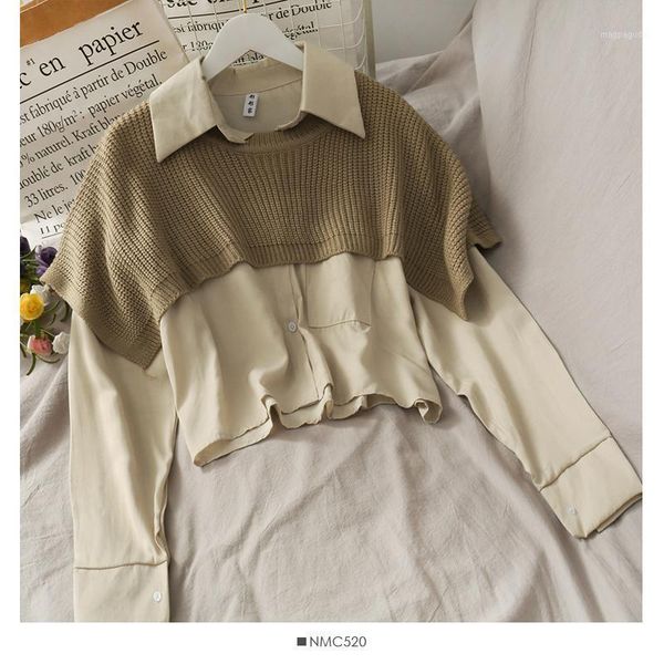 2020 new autumn two piece set women solid color turn-down collar shirt o-neck knitted capes suits women fashion korean chic sets1, Gray
2020 new autumn two piece set women solid color turn-down collar shirt o-neck knitted capes suits women fashion korean chic sets1, Gray