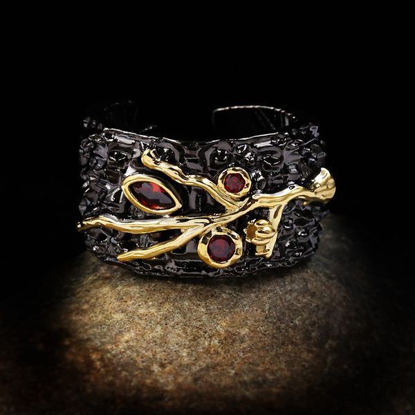 exquisite and unique bohemian 925 black gold geometric hollow open ring red zircon branch ring haute couture couple party ring, Golden
exquisite and unique bohemian 925 black gold geometric hollow open ring red zircon branch ring haute couture couple party ring, Golden
