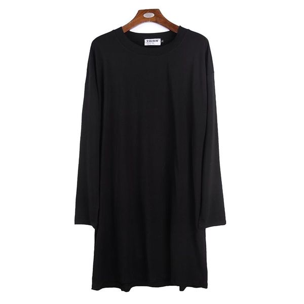 men's solid round neck double slit long sleeve super long t-shirt with gloves large bottoming shirt autumn, White;black
men's solid round neck double slit long sleeve super long t-shirt with gloves large bottoming shirt autumn, White;black