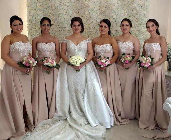 african bridesmaid dresses 2021 pink lace appliqued strapless split maid of honor gowns with detachable train wedding guest dress al7809, White;pink
african bridesmaid dresses 2021 pink lace appliqued strapless split maid of honor gowns with detachable train wedding guest dress al7809, White;pink