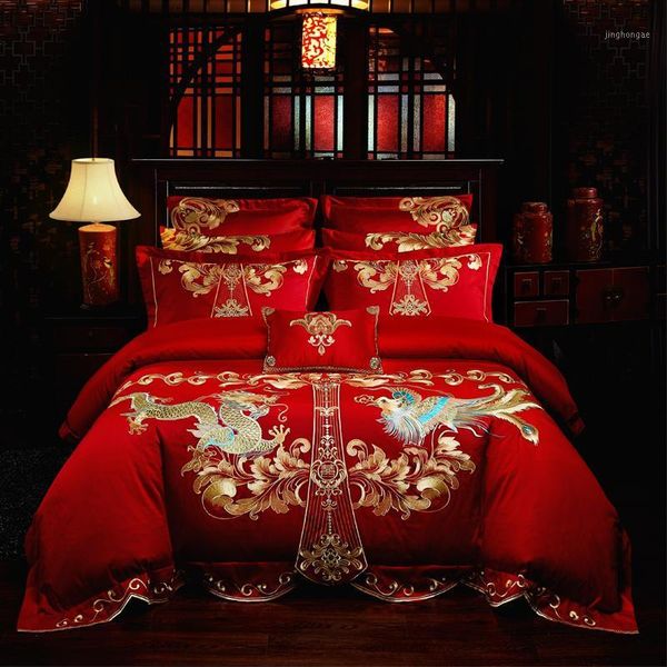 luxury red wedding style gold loong phoenix embroidery 100% cotton bedding set duvet cover bed sheet/linen bedspread pillowcases1
luxury red wedding style gold loong phoenix embroidery 100% cotton bedding set duvet cover bed sheet/linen bedspread pillowcases1