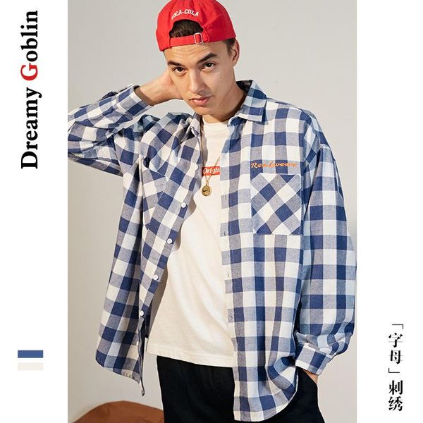 tide brand men's clothing 2020 spring and autumn new shirt men oversize plaid lapel cardigan embroidered shirt jacket, White;black
tide brand men's clothing 2020 spring and autumn new shirt men oversize plaid lapel cardigan embroidered shirt jacket, White;black