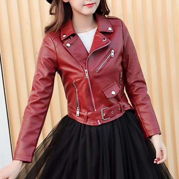 women's leather & faux korean clothes bright wine red jacket women pu zipper soft coat lady outerwear 2021 spring autumn casual c01405, Black
women's leather & faux korean clothes bright wine red jacket women pu zipper soft coat lady outerwear 2021 spring autumn casual c01405, Black