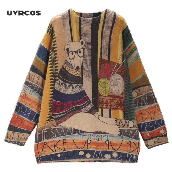 uvrcos autumn winter sweater large size women knitting loose pullovers new ladies o-neck print character casual sweater, White;black
uvrcos autumn winter sweater large size women knitting loose pullovers new ladies o-neck print character casual sweater, White;black