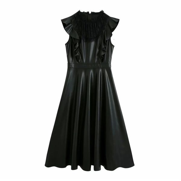 2021 new faux leather women summer short sleeve lace o-neck a-line midi dress ladies vintage side ruffle dresses 19nn, Black;gray
2021 new faux leather women summer short sleeve lace o-neck a-line midi dress ladies vintage side ruffle dresses 19nn, Black;gray