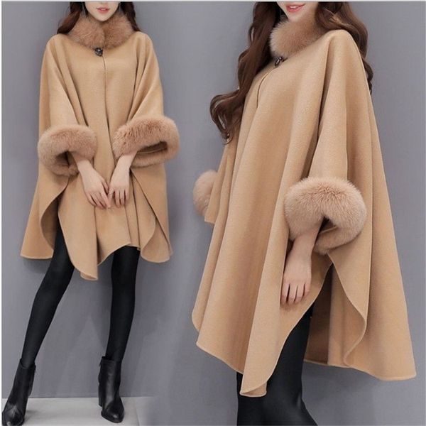 women capes cloak fur neck design winter clothing outerwear loose fashion coats capes ladies wool blends coats womens winter jacket, Black
women capes cloak fur neck design winter clothing outerwear loose fashion coats capes ladies wool blends coats womens winter jacket, Black