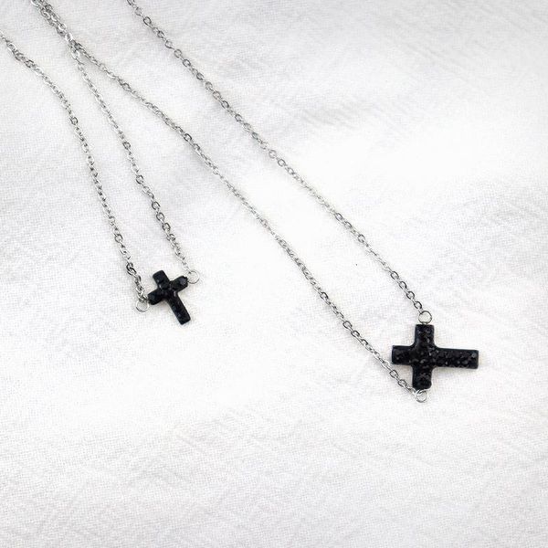 light luxury and versatile double cross necklace black crystal cross pad short chain sweater chain, Silver
light luxury and versatile double cross necklace black crystal cross pad short chain sweater chain, Silver