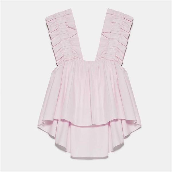 2020 za pink ruffle with pronounced neckline shirt women wide straps asymmetric hem summer shirts backless short blouse, White
2020 za pink ruffle with pronounced neckline shirt women wide straps asymmetric hem summer shirts backless short blouse, White