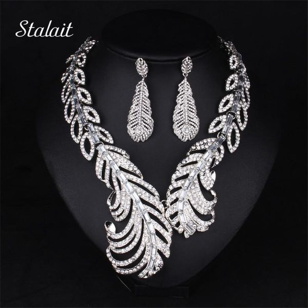 new style peacock feather white full rhinestone short collar choker necklace big statement jewelry set for women party dress, Silver
new style peacock feather white full rhinestone short collar choker necklace big statement jewelry set for women party dress, Silver