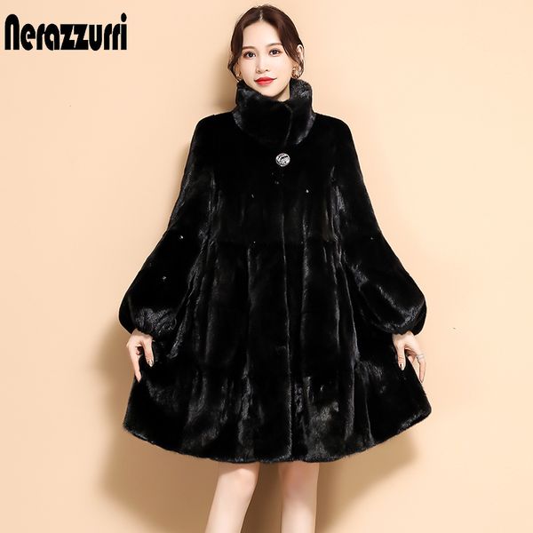 nerazzurri winter black pleated faux fur coat long flare sleeve stand collar skirted soft plus size fluffy faux fur jacket women lj201202
nerazzurri winter black pleated faux fur coat long flare sleeve stand collar skirted soft plus size fluffy faux fur jacket women lj201202