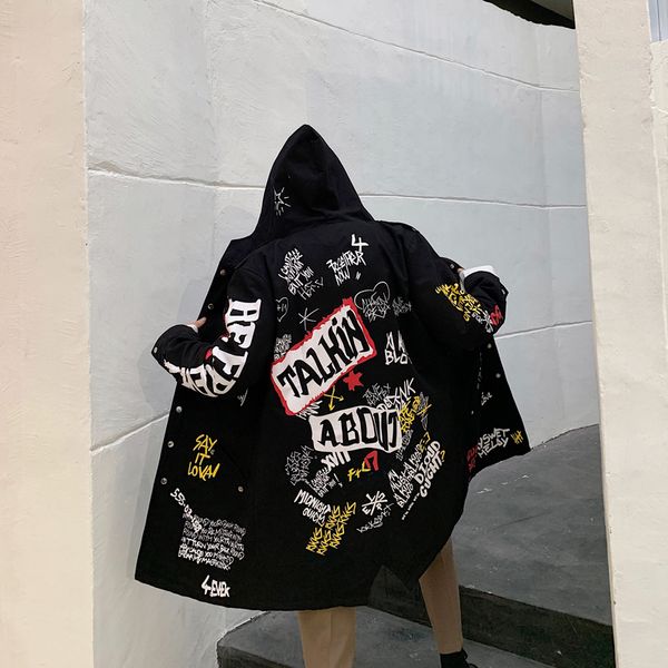 letter print jacket and graffiti trench coat for mens hip hop fall clothing harajuku fashion long overcoat with hood windbreaker, Black;brown
letter print jacket and graffiti trench coat for mens hip hop fall clothing harajuku fashion long overcoat with hood windbreaker, Black;brown