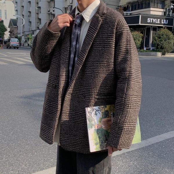 mens winter plus cotton thick plaid woolen coat warmth fashion casual retro woolen coat male loose korean short, Black
mens winter plus cotton thick plaid woolen coat warmth fashion casual retro woolen coat male loose korean short, Black