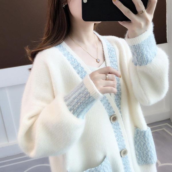 women's spring autumn fashion loose solid color v-neck single breasted knitted cardigan sweater, White
women's spring autumn fashion loose solid color v-neck single breasted knitted cardigan sweater, White
