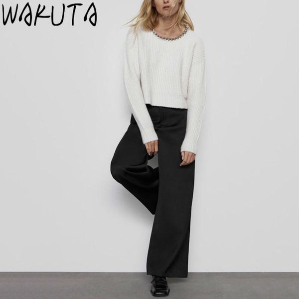 women's sweaters wakuta desigan chain decorated sweater fall winter 2021 simple elegant short pullovers o neck white loose knittting ju, White;black
women's sweaters wakuta desigan chain decorated sweater fall winter 2021 simple elegant short pullovers o neck white loose knittting ju, White;black